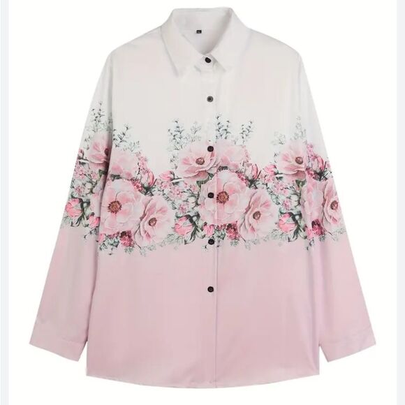 Floral Pink Women’s Blouse Plus Size XXL - Picture 1 of 9